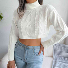 Load image into Gallery viewer, Mixed Knit Turtleneck Cropped Sweater
