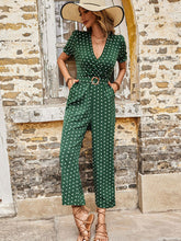 Load image into Gallery viewer, Polka Dot Belted Flounce Sleeve Jumpsuit with Pockets
