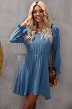 Load image into Gallery viewer, Ruffled V-Neck Flounce Sleeve Textured Dress
