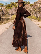 Load image into Gallery viewer, V-Neck Balloon Sleeve Ruffle Hem Dress
