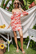 Load image into Gallery viewer, Off-Shoulder Floral Print Balloon Sleeve Dress
