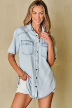 Load image into Gallery viewer, Slit Snap Down Short Sleeve Denim Top
