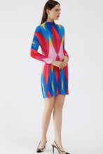 Load image into Gallery viewer, Geometrical Print Accordion Pleated Mock Neck Dress
