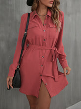 Load image into Gallery viewer, Button Down Belted Long Sleeve Shirt Dress
