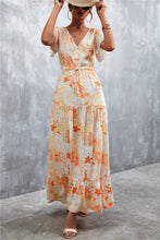 Load image into Gallery viewer, Floral Buttoned Drawstring Waist Tiered Dress
