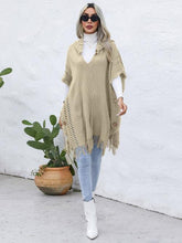 Load image into Gallery viewer, Fringe Trim Buttoned Hooded Poncho
