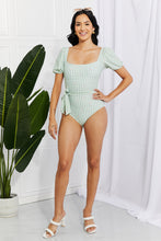 Load image into Gallery viewer, Marina West Swim Salty Air Puff Sleeve One-Piece in Sage
