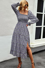 Load image into Gallery viewer, Floral Smocked Square Neck Slit Midi Dress
