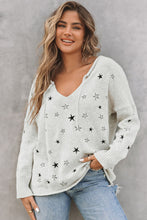 Load image into Gallery viewer, Star V-Neck Roll Hem Drop Shoulder Sweater
