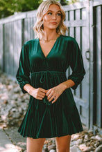 Load image into Gallery viewer, Drawstring V-Neck Tied Back Mini Dress
