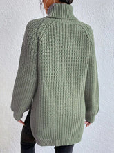 Load image into Gallery viewer, Full Size Turtleneck Rib-Knit Slit Sweater
