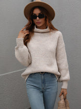 Load image into Gallery viewer, High Neck Balloon Sleeve Rib-Knit Pullover Sweater
