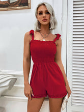 Load image into Gallery viewer, Smocked Frill Trim Tie-Shoulder Romper
