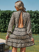 Load image into Gallery viewer, Leopard Open Back Lace Trim Mock Neck Dress
