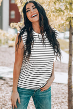 Load image into Gallery viewer, Striped Round Neck Capped Sleeve Top
