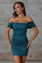 Load image into Gallery viewer, Ruched Off-Shoulder Mini Bodycon Dress
