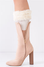 Load image into Gallery viewer, Ivory Knit Furry Shoe Insert Short Leg Warmers
