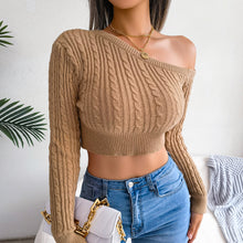 Load image into Gallery viewer, Mixed Knit One-Shoulder Cropped Sweater
