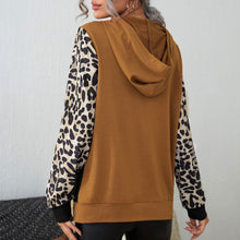 Load image into Gallery viewer, Leopard Color Block Tunic Hoodie with Kangaroo Pocket
