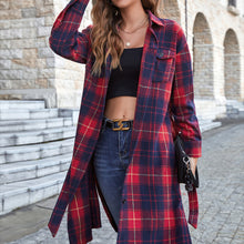 Load image into Gallery viewer, Plaid Belted Button Down Longline Shirt Jacket
