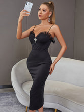 Load image into Gallery viewer, Rhinestone Lace Trim Spaghetti Strap Bodycon Dress

