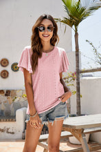 Load image into Gallery viewer, Eyelet Flutter Sleeve Short Sleeve Top
