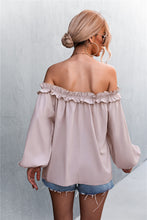 Load image into Gallery viewer, Frill Trim Off-Shoulder Balloon Sleeve Top
