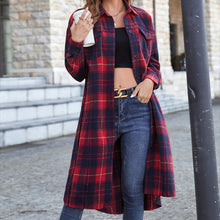 Load image into Gallery viewer, Plaid Belted Button Down Longline Shirt Jacket
