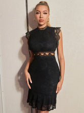 Load image into Gallery viewer, Scalloped Lace Mock Neck Fishtail Dress
