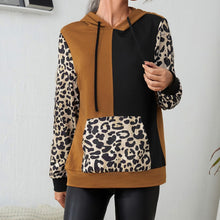 Load image into Gallery viewer, Leopard Color Block Tunic Hoodie with Kangaroo Pocket
