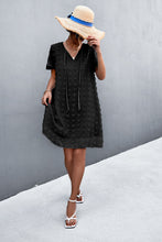 Load image into Gallery viewer, Swiss Dot Tie Neck Mini Dress
