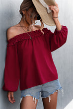 Load image into Gallery viewer, Frill Trim Off-Shoulder Balloon Sleeve Top
