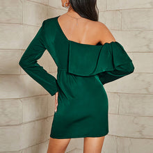 Load image into Gallery viewer, Ruffled Cascading Detail Ruched One-Shoulder Mini Dress
