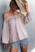 Load image into Gallery viewer, Frill Trim Off-Shoulder Balloon Sleeve Top
