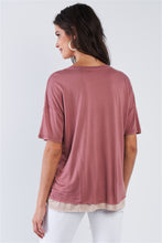 Load image into Gallery viewer, Smoke Rose Layered Soft Loose Fit Short Sleeve Top With One Sided Cinched Seam

