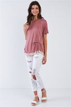 Load image into Gallery viewer, Smoke Rose Layered Soft Loose Fit Short Sleeve Top With One Sided Cinched Seam
