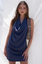 Load image into Gallery viewer, Solid Navy Blue Satin Open Back Self Tie Halter Top Tube Mini Dress
