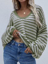 Load image into Gallery viewer, Striped Drop Shoulder V-Neck Pullover Sweater
