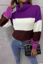 Load image into Gallery viewer, Color Block Lantern Sleeve Turtleneck Sweater
