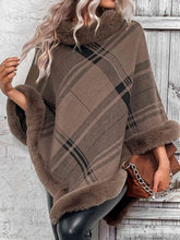 Load image into Gallery viewer, Plaid Faux Fur Trim Poncho
