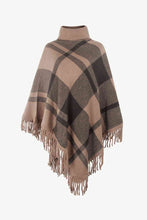 Load image into Gallery viewer, Plaid Turtleneck Fringe Hem Poncho
