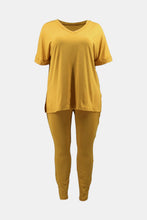 Load image into Gallery viewer, Plus Size V-Neck Slit Top and Pants Set
