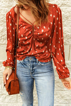 Load image into Gallery viewer, Printed Balloon Sleeve Plunge Blouse
