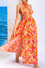 Load image into Gallery viewer, Floral Cutout Halter Neck Split Dress
