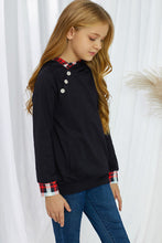 Load image into Gallery viewer, Girls Plaid Decorative Button Hoodie with Pockets
