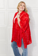 Load image into Gallery viewer, Justin Taylor Pom-Pom Asymmetrical Poncho Cardigan in Red
