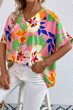 Load image into Gallery viewer, Floral Print V-Neck Short Raglan Sleeve Blouse
