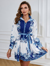 Load image into Gallery viewer, Printed Bishop Sleeve Belted Dress
