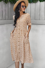 Load image into Gallery viewer, Ditsy Floral Button Down Midi Dress with Pockets
