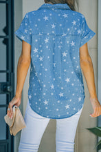 Load image into Gallery viewer, Star Print Button Front Denim Short Sleeve Shirt
